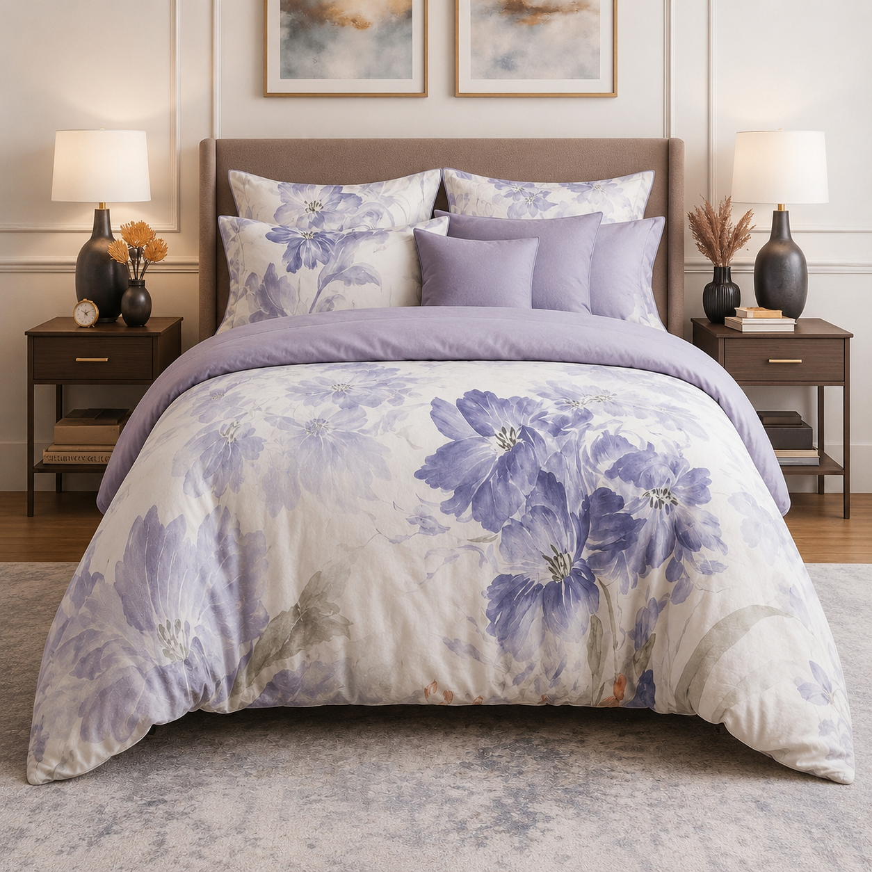 Couvre-lit Mila R124 floral lavande - vue de face