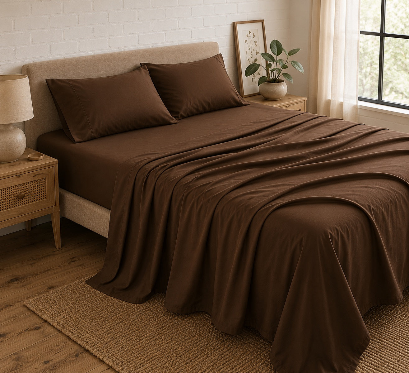Draps 4 pièces marron chocolat - vue angle