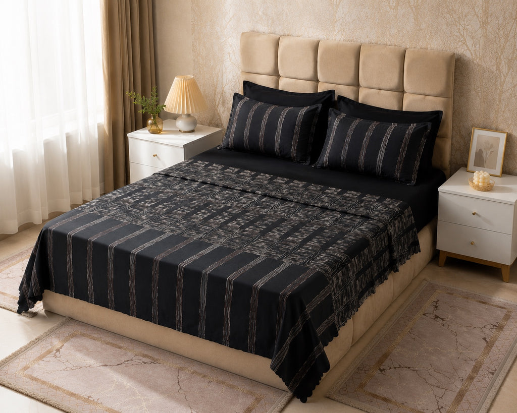 Draps 6 pièces noir graphique - vue angle