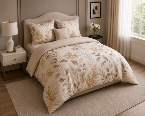 Couvre-lit Mila R126 floral beige et doré - vue angle