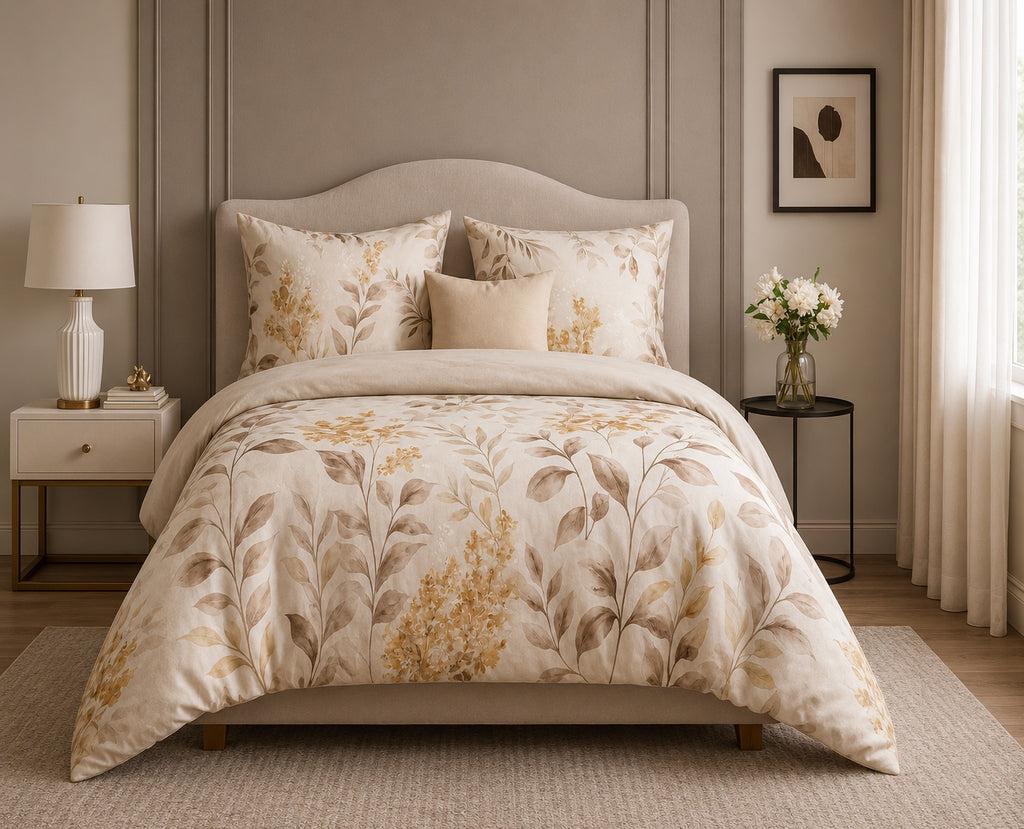 Couvre-lit Mila R126 floral beige et doré - vue de face