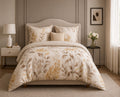 Couvre-lit Mila R126 floral beige et doré - vue de face