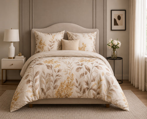 Couvre-lit Mila R126 floral beige et doré - vue de face