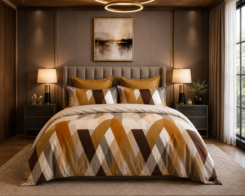 Couvre-lit Mila TR 112 géométrique marron et doré - vue de face