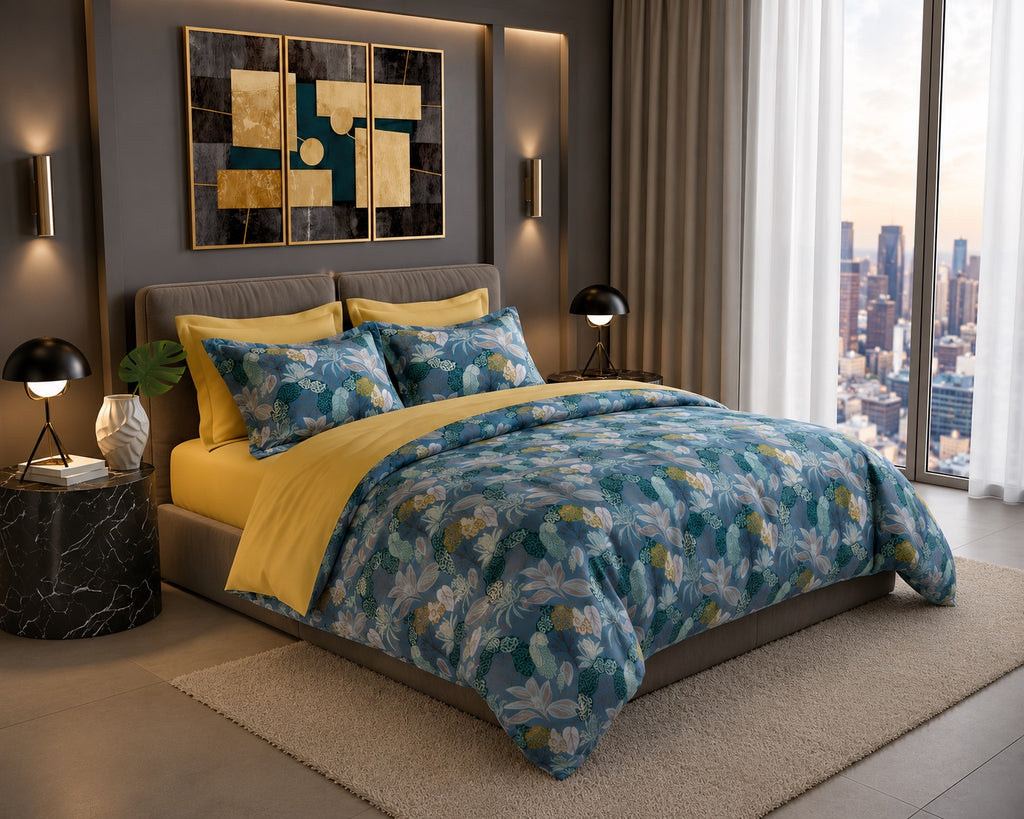 Couvre-lit Mila TR 114 bleu floral - vue angle