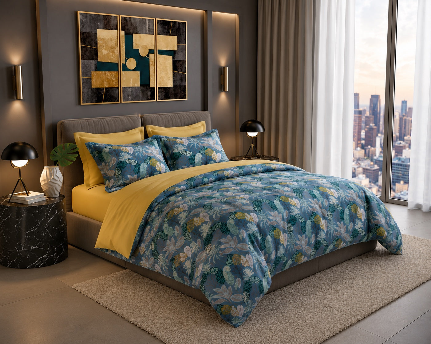 Couvre-lit Mila TR 114 bleu floral - vue angle