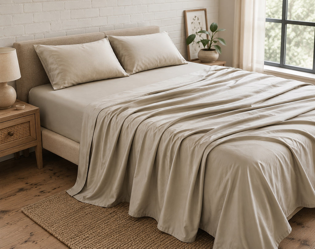 Draps 4 pièces beige naturel - vue angle