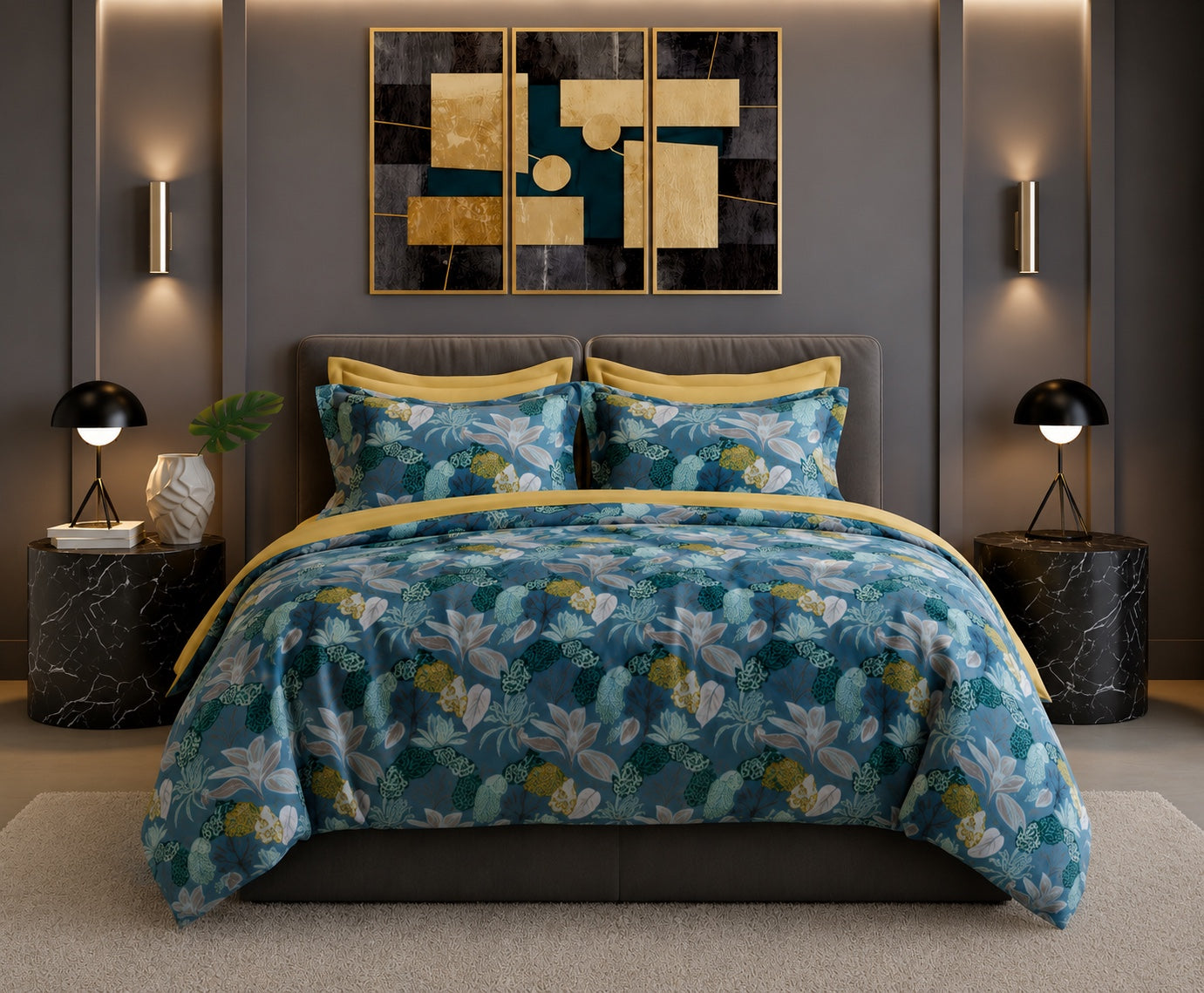 Couvre-lit Mila TR 114 bleu floral - vue de face